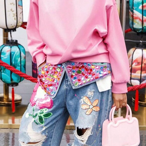 Blue Sexy Women's Ripped/Distressed Denim Jeans - Picture 4 of 4